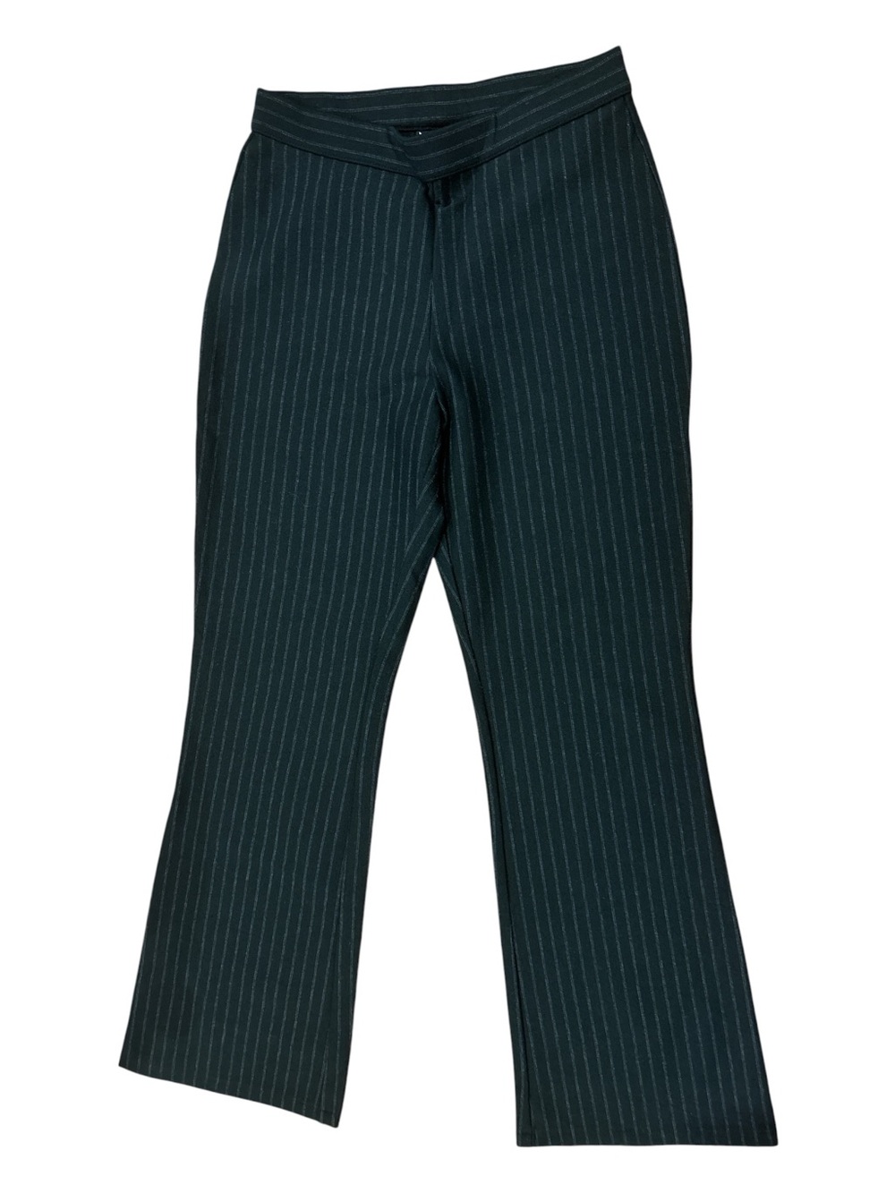 NWOT NEW YORK & COMPANY DARK NAVY PINSTRIPE STRETCH PULL ON FLARE PANTS SZ MP - Picture 2 of 4